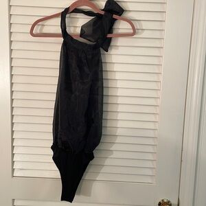 Thirty Thirty LA Black Sheer Lined Poly Sheer Halter Bodysuit Size S